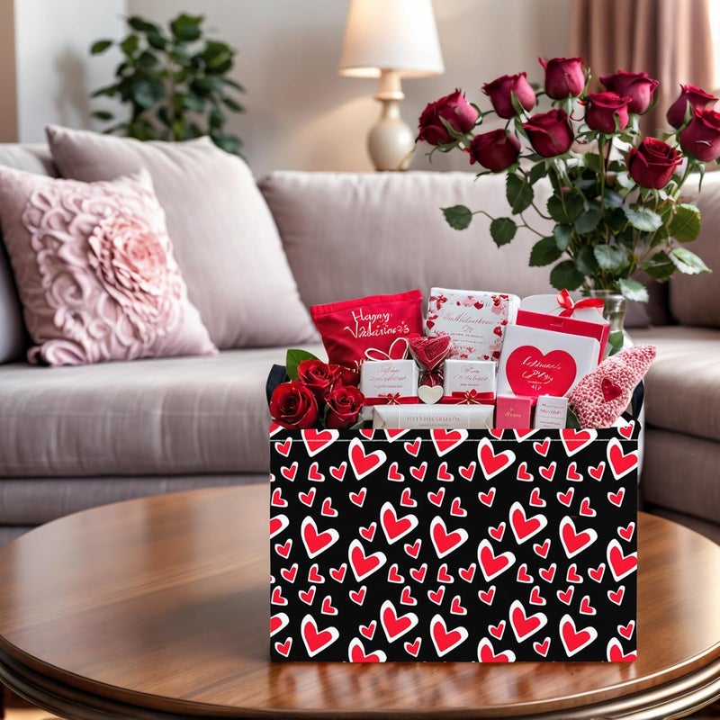 SETAMA Cute Large Valentine's Day Gift Basket Empty Heart Decor Storage Bin for Kid Baby Room Décor (Black Background Love) - Image 5